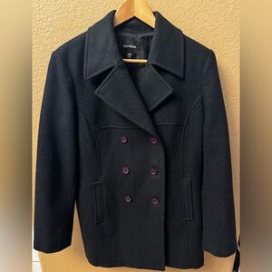 Express Wool Blend Double-Breasted Peacoat Black 11/12